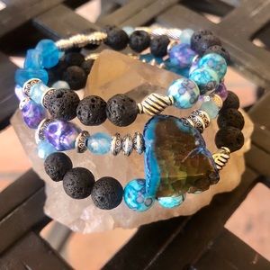 Cuff bracelet gorgeous Agate focal Lava Tibetan